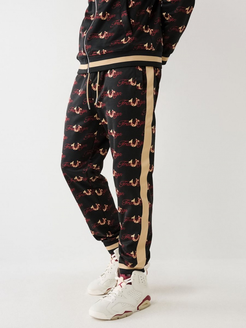 Black/Red True Religion Allover Print Logo Track Pants | 7851-LTWCR