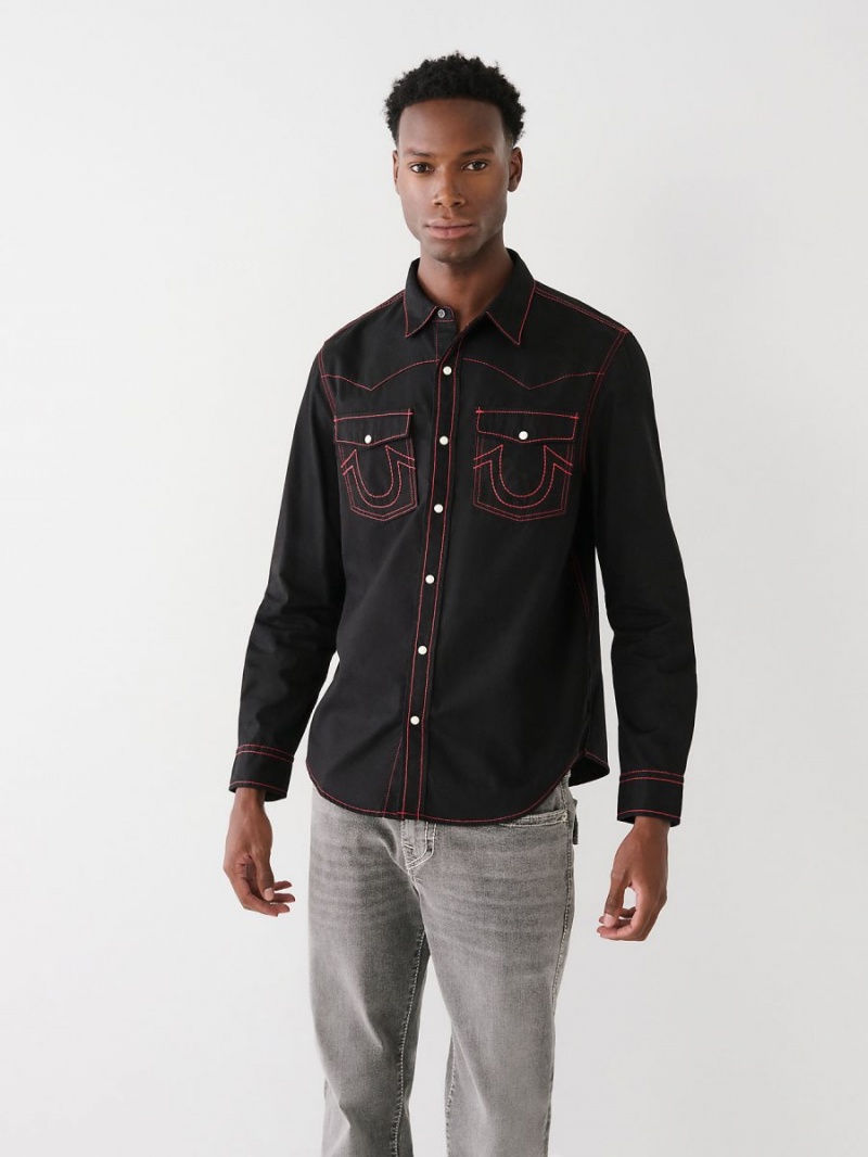 Black/Red True Religion Big T Western Shirts | 9620-FSIVC