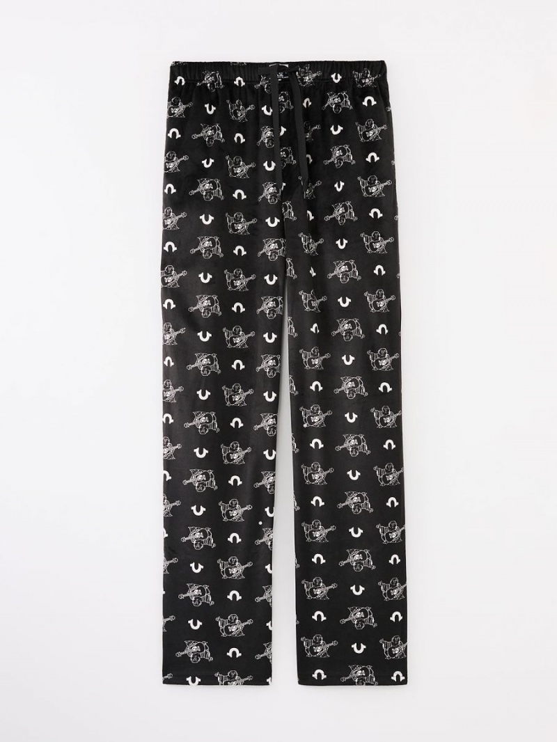 Black/White True Religion Allover Print Buddha Pajama Pants | 4615-ZDVBE