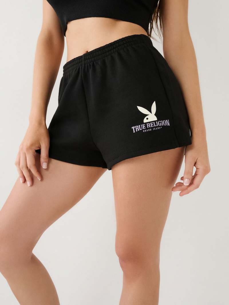 Black Smoke True Religion Playboy X Lounge Sweat Shorts | 8061-YSVWL