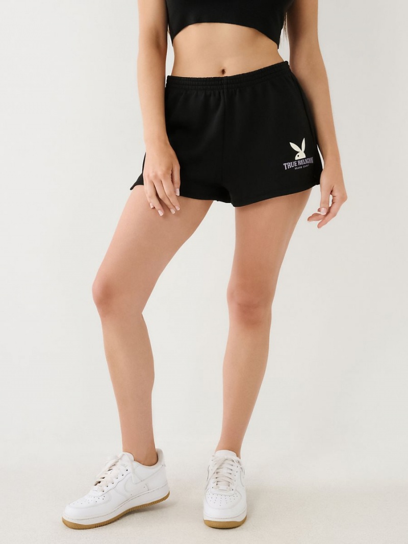 Black Smoke True Religion Playboy X Lounge Sweat Shorts | 8061-YSVWL