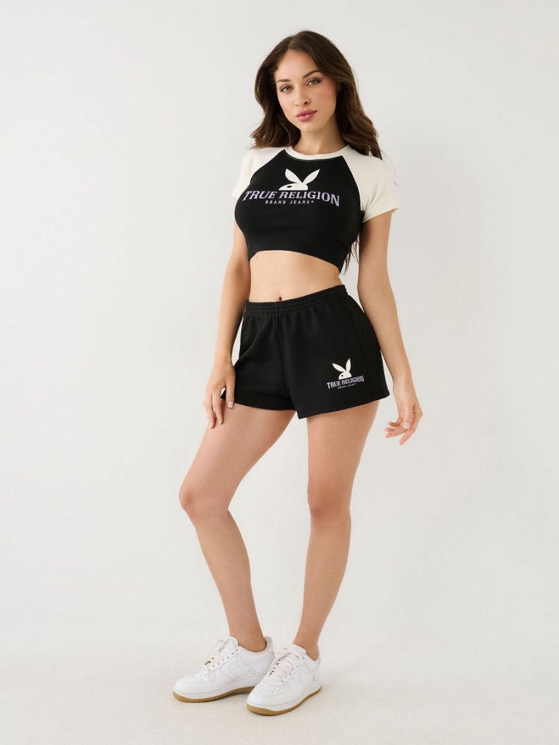 Black Smoke True Religion Playboy X Lounge Sweat Shorts | 9836-BTQJN