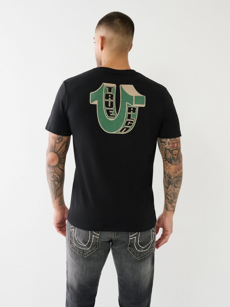 Black True Religion 3d Hs Buddha Logo T Shirts | 5142-QHWPM