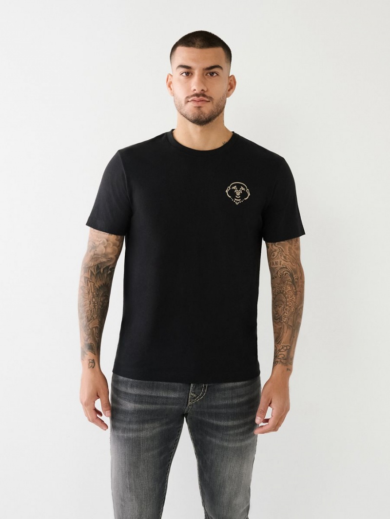 Black True Religion 3d Hs Buddha Logo T Shirts | 5142-QHWPM