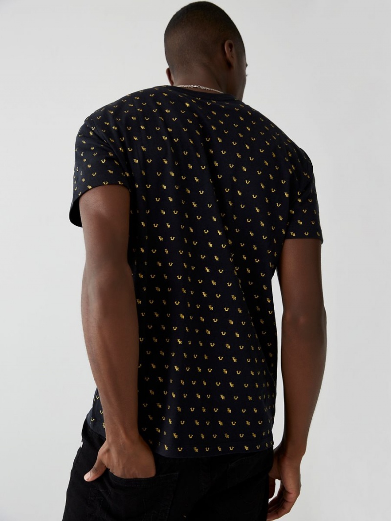 Black True Religion Allover Monogram T Shirts | 2604-CHZDQ