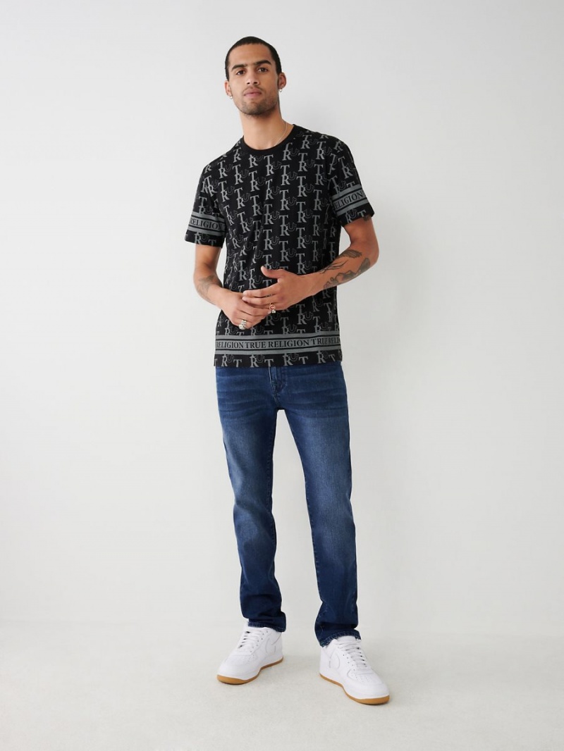 Black True Religion Allover Print T Shirts | 0194-MAKUS