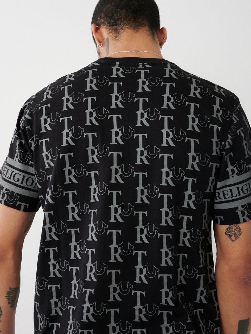 Black True Religion Allover Print T Shirts | 0194-MAKUS