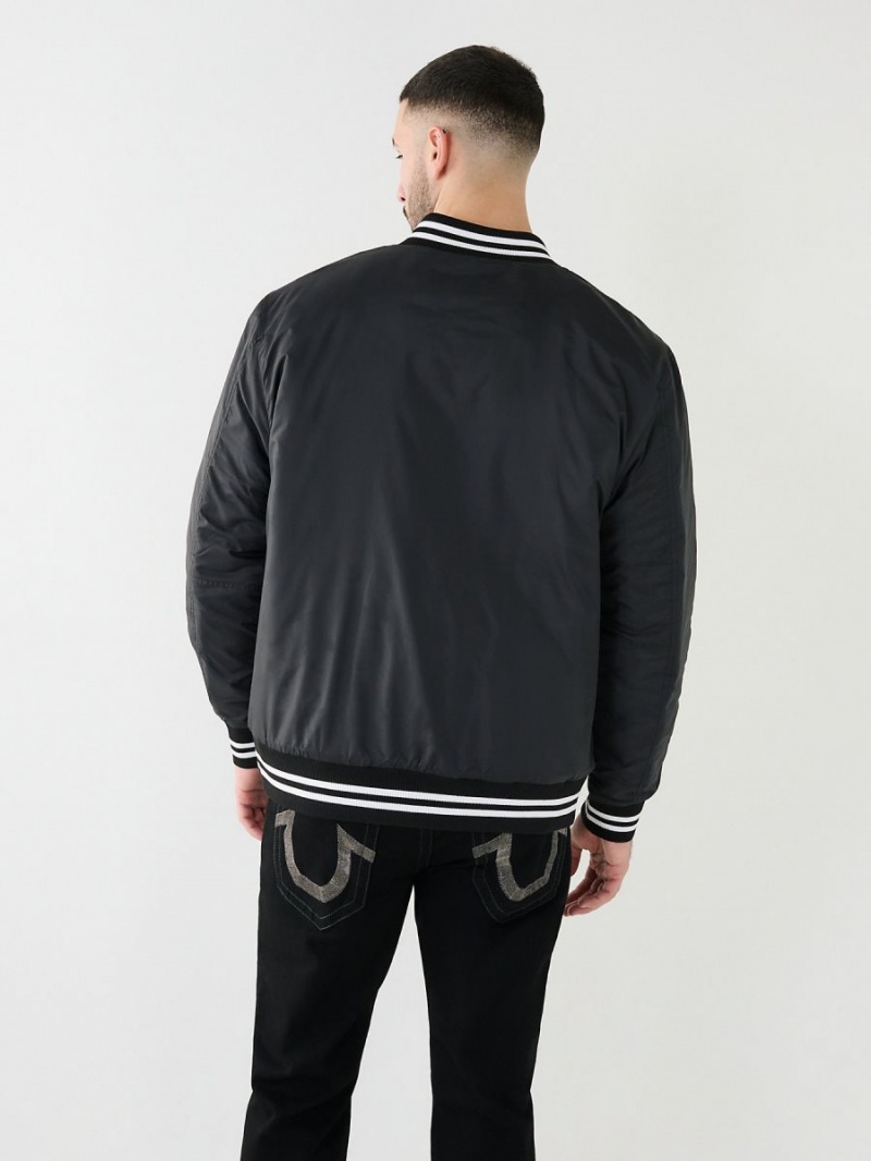 Black True Religion Arched Bomber Jacket | 1528-FEOXI