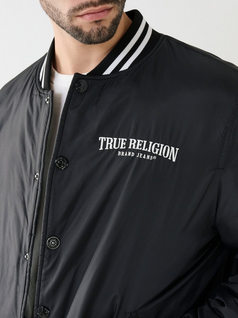 Black True Religion Arched Bomber Jacket | 1528-FEOXI