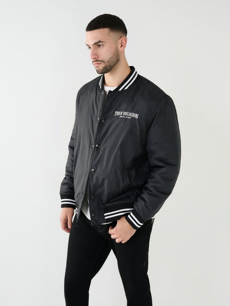 Black True Religion Arched Bomber Jacket | 1528-FEOXI