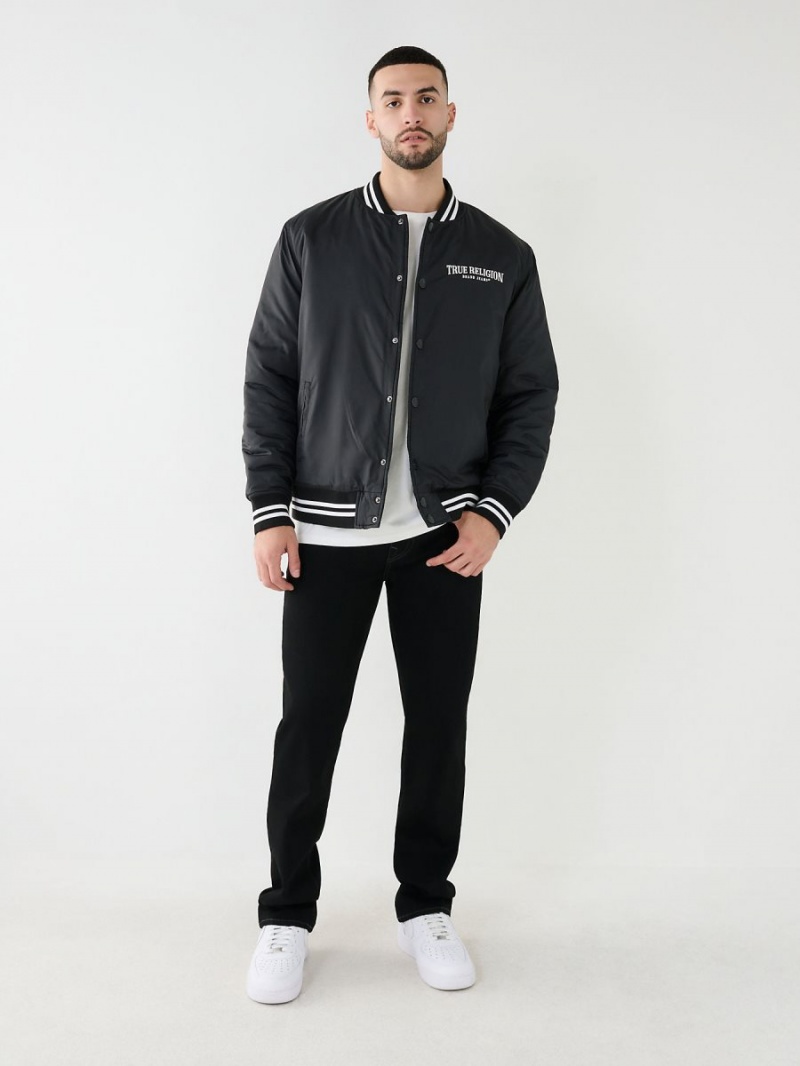 Black True Religion Arched Bomber Jacket | 1528-FEOXI