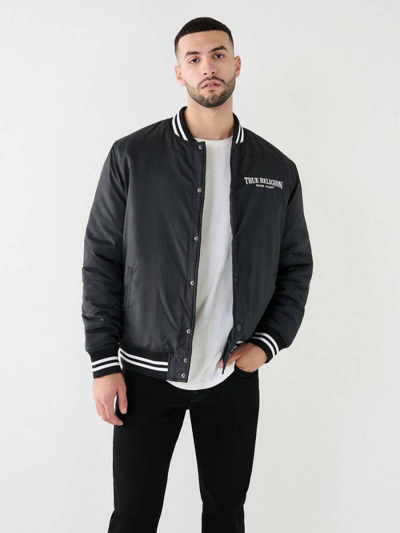 Black True Religion Arched Bomber Jacket | 1528-FEOXI