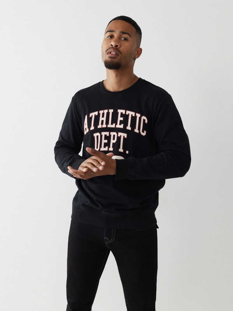 Black True Religion Athletic Crewneck Sweatshirt | 6471-LXSKH