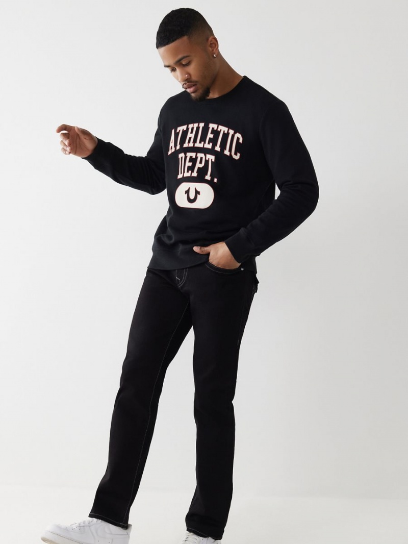 Black True Religion Athletic Crewneck Sweatshirt | 6471-LXSKH