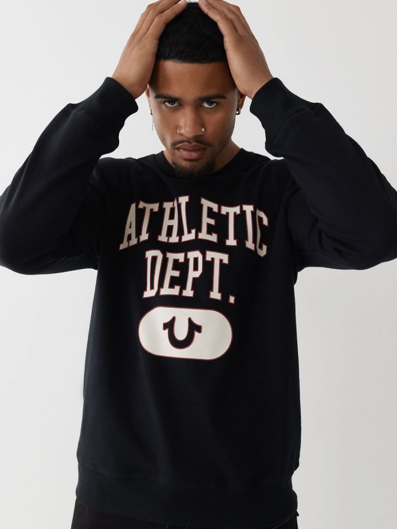 Black True Religion Athletic Crewneck Sweatshirt | 6471-LXSKH