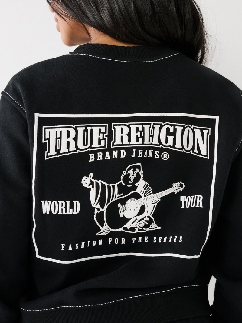 Black True Religion Big T Buddha Sweatshirt | 6508-PYVIS