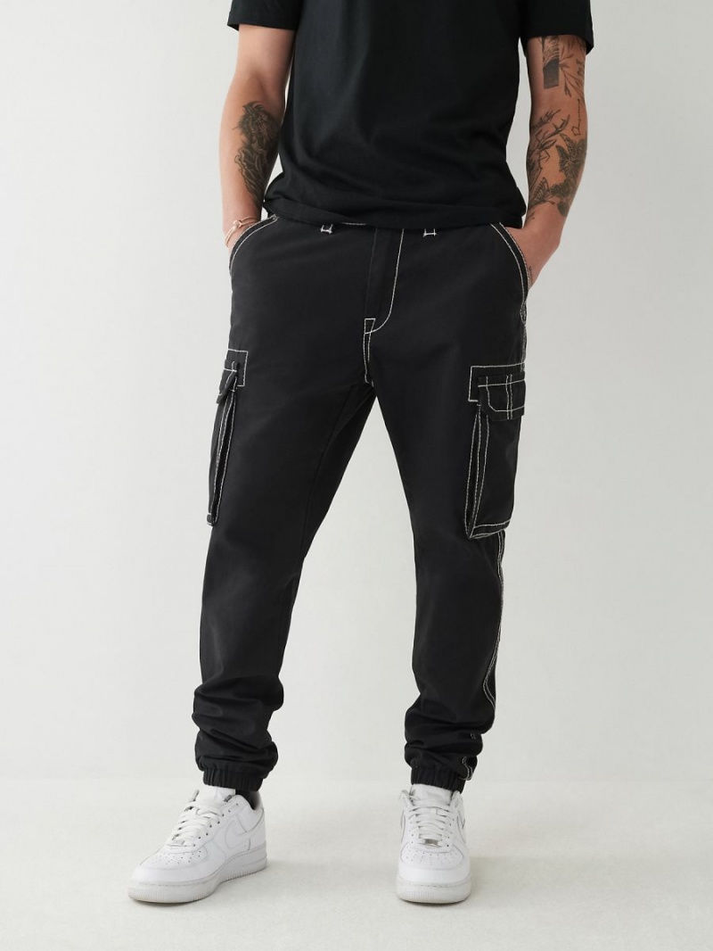 Black True Religion Big T Cargo Jogger Pants | 8564-STHKR