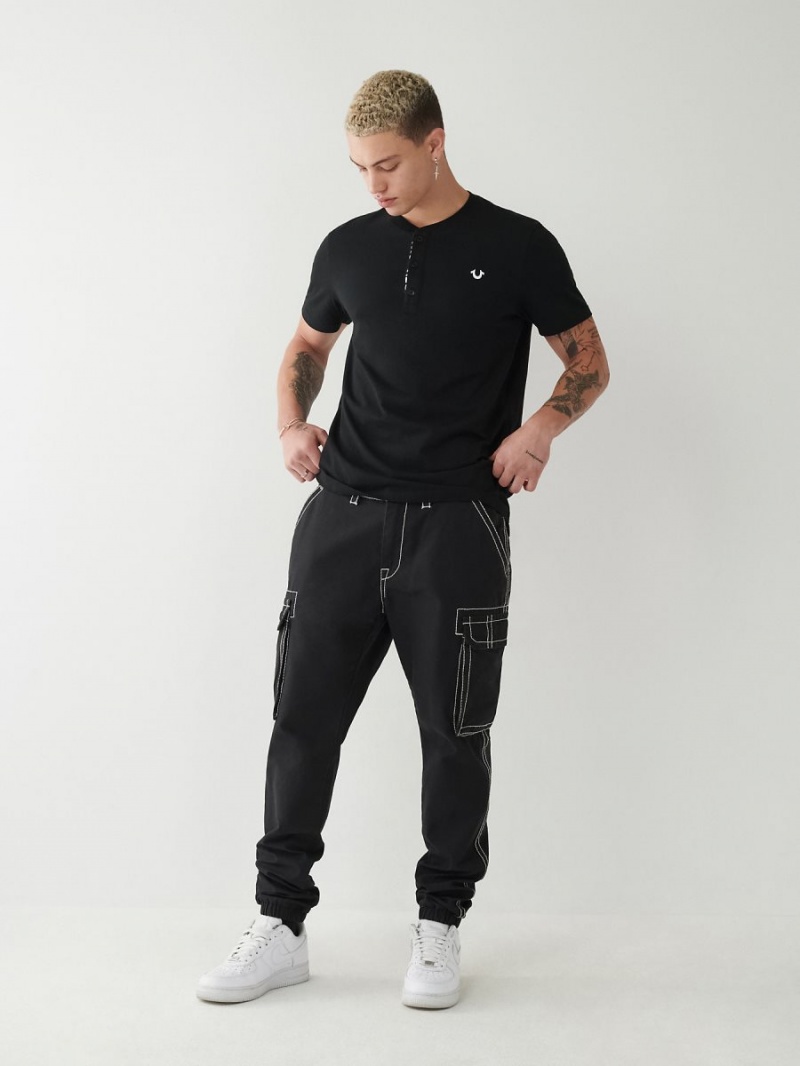 Black True Religion Big T Cargo Jogger Pants | 8564-STHKR