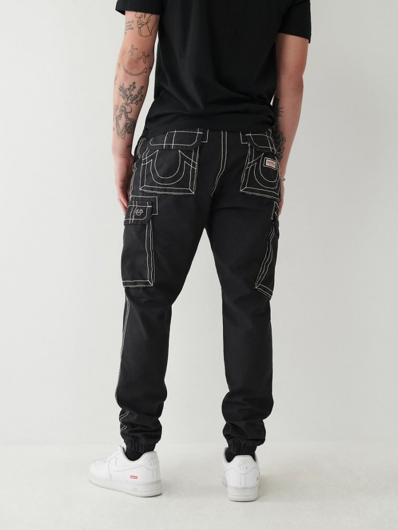 Black True Religion Big T Cargo Jogger Pants | 8564-STHKR