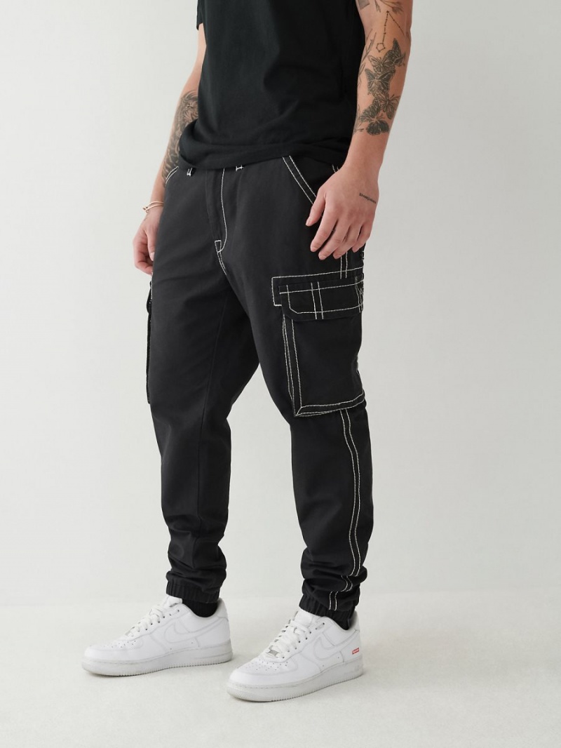 Black True Religion Big T Cargo Jogger Pants | 8564-STHKR