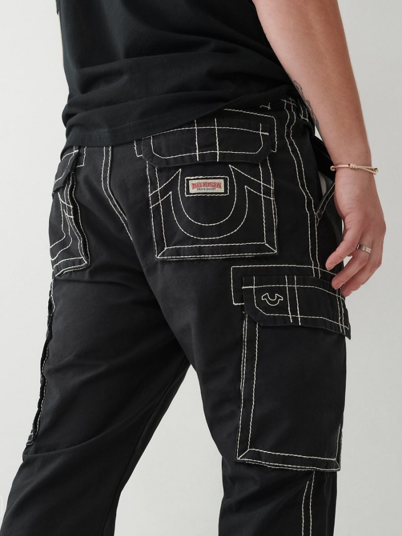 Black True Religion Big T Cargo Jogger Pants | 8564-STHKR