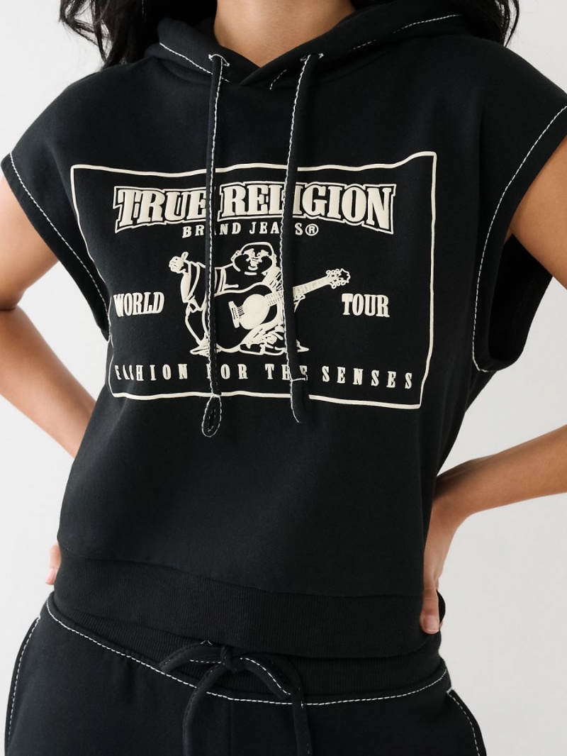 Black True Religion Big T Hooded Popover | 1430-XTOJL