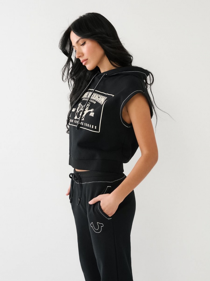 Black True Religion Big T Hooded Popover | 1430-XTOJL