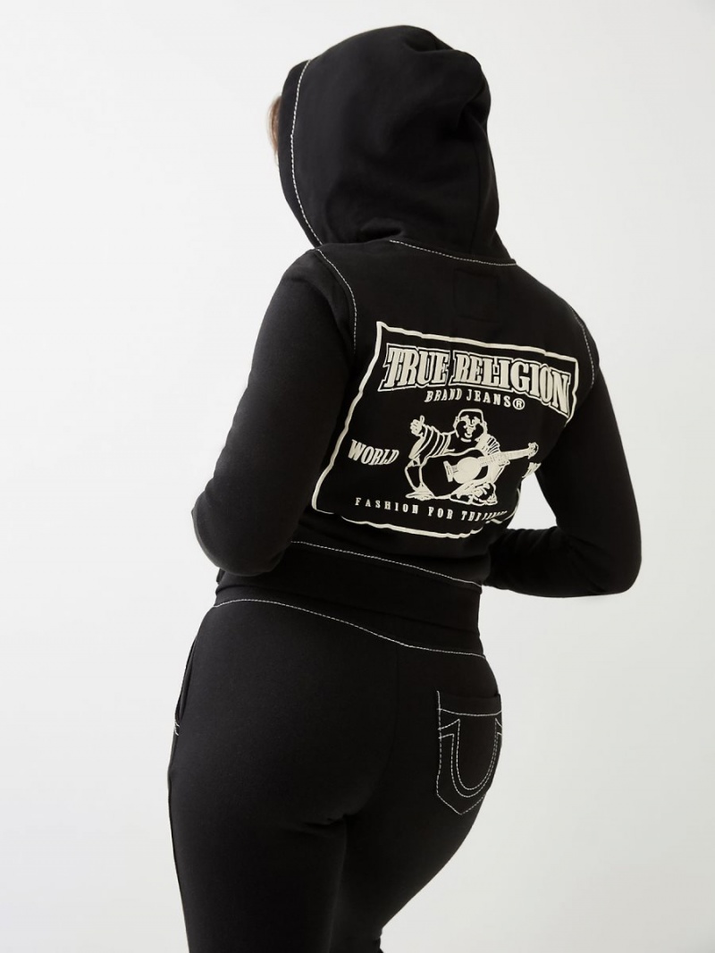 Black True Religion Big T Stitch Logo Zip Hoodie | 8370-MOTUY