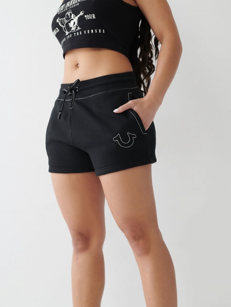 Black True Religion Big T Sweat Shorts | 5847-RIUOM