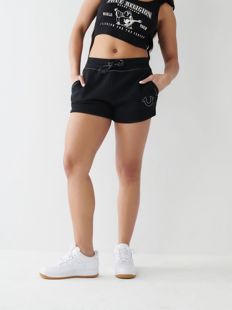 Black True Religion Big T Sweat Shorts | 5847-RIUOM