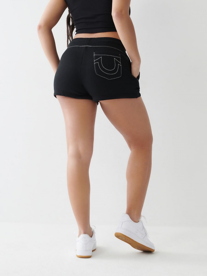 Black True Religion Big T Sweat Shorts | 5847-RIUOM