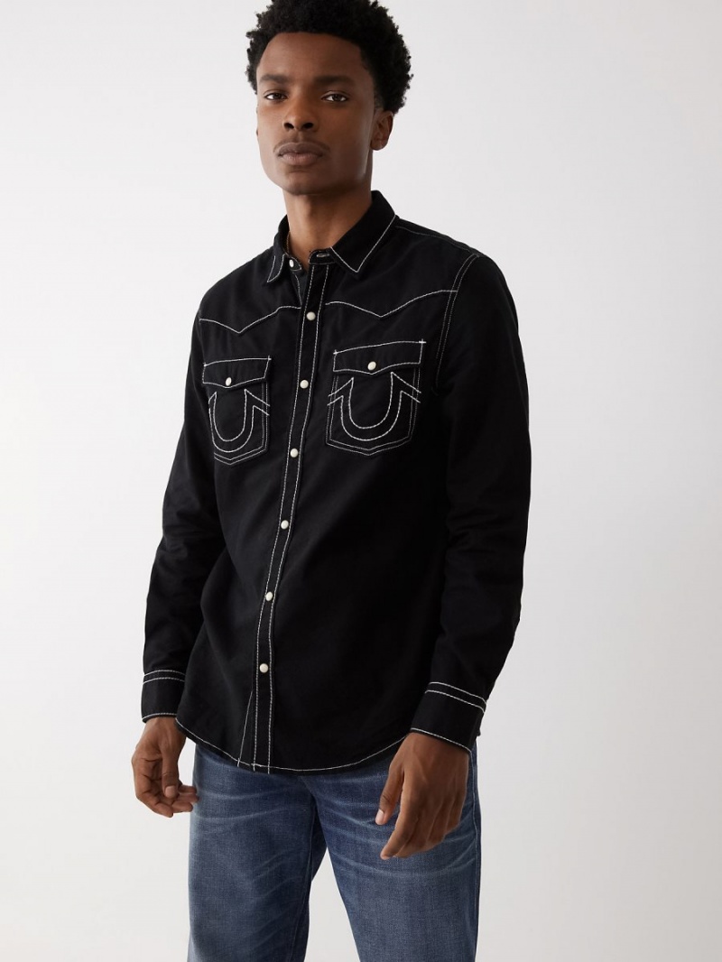 Black True Religion Big T Western Shirts | 2173-NEZKG