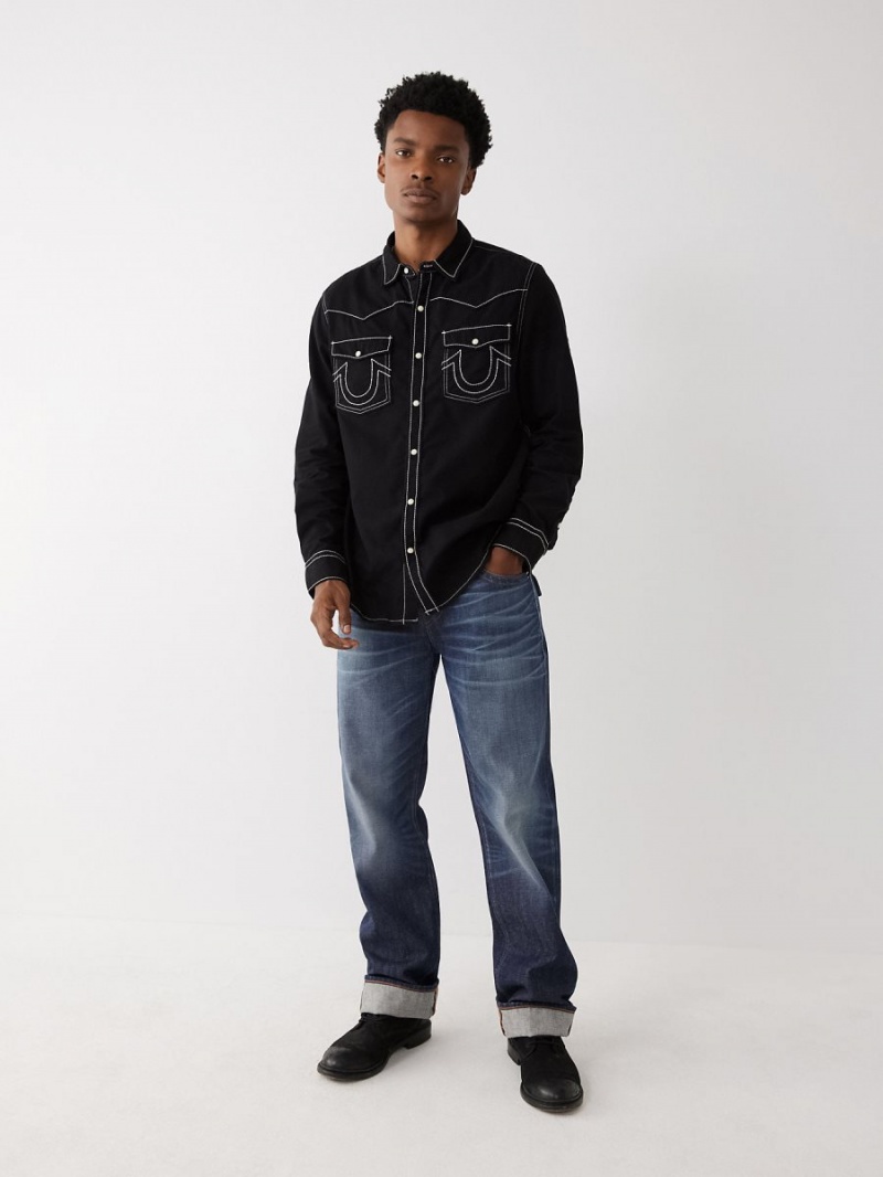 Black True Religion Big T Western Shirts | 2173-NEZKG