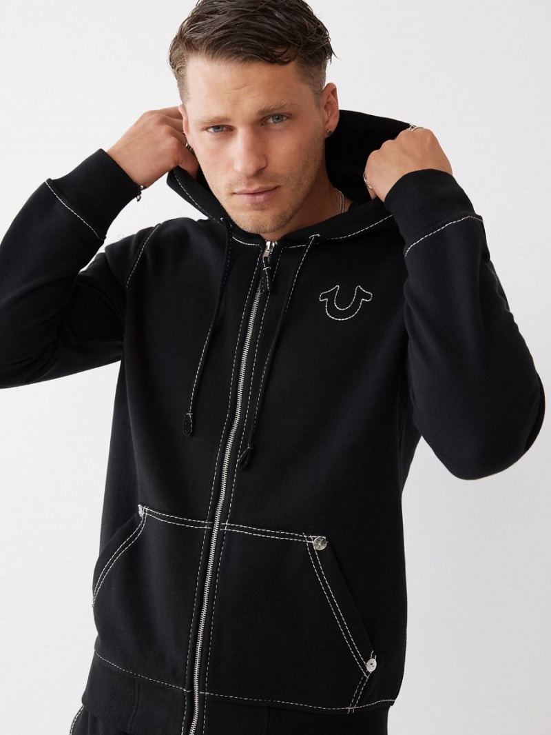 Black True Religion Big T Zip Hoodie | 2354-AHMGY