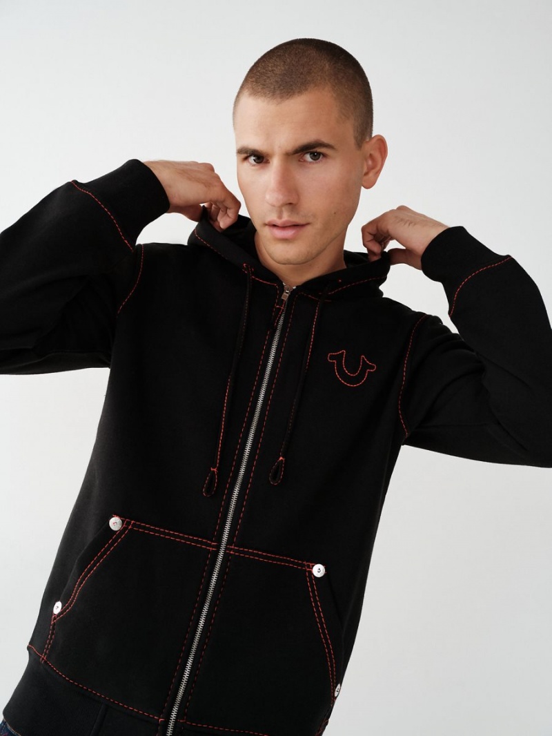 Black True Religion Big T Zip Hoodie | 2740-JUZCD