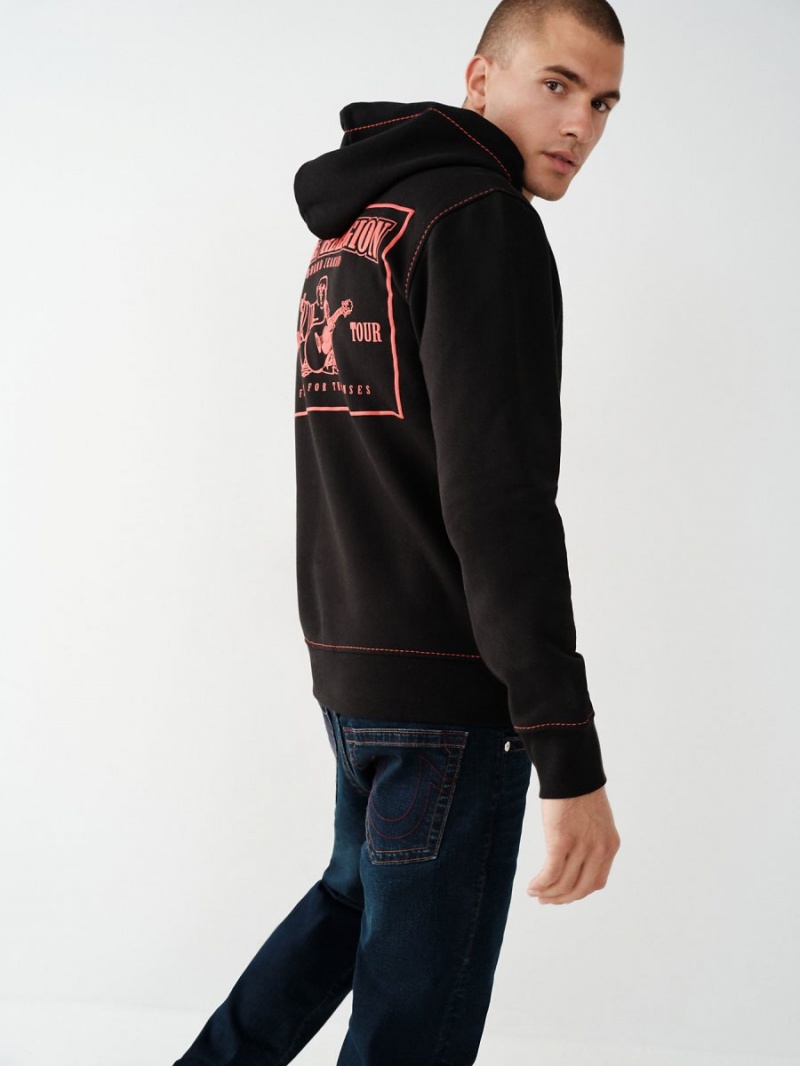 Black True Religion Big T Zip Hoodie | 2740-JUZCD