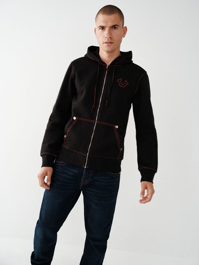 Black True Religion Big T Zip Hoodie | 2740-JUZCD