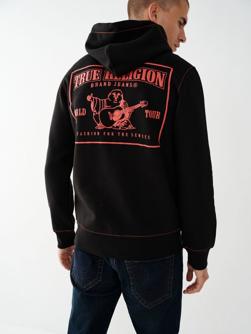 Black True Religion Big T Zip Hoodie | 2740-JUZCD