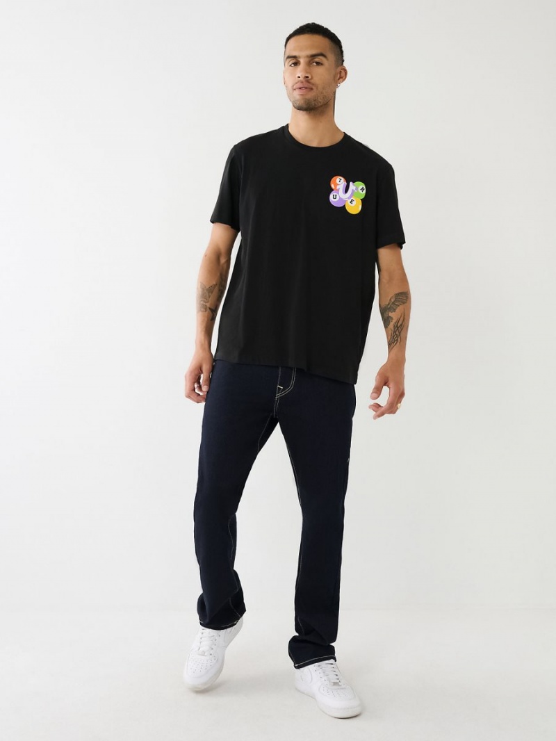 Black True Religion Billiard Buddha Logo T Shirts | 3867-DHOWI