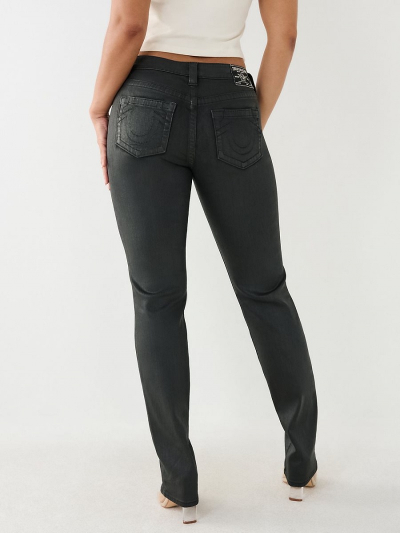 Black True Religion Billie Coated Mid Rise Straight Jeans | 7936-GVNLI