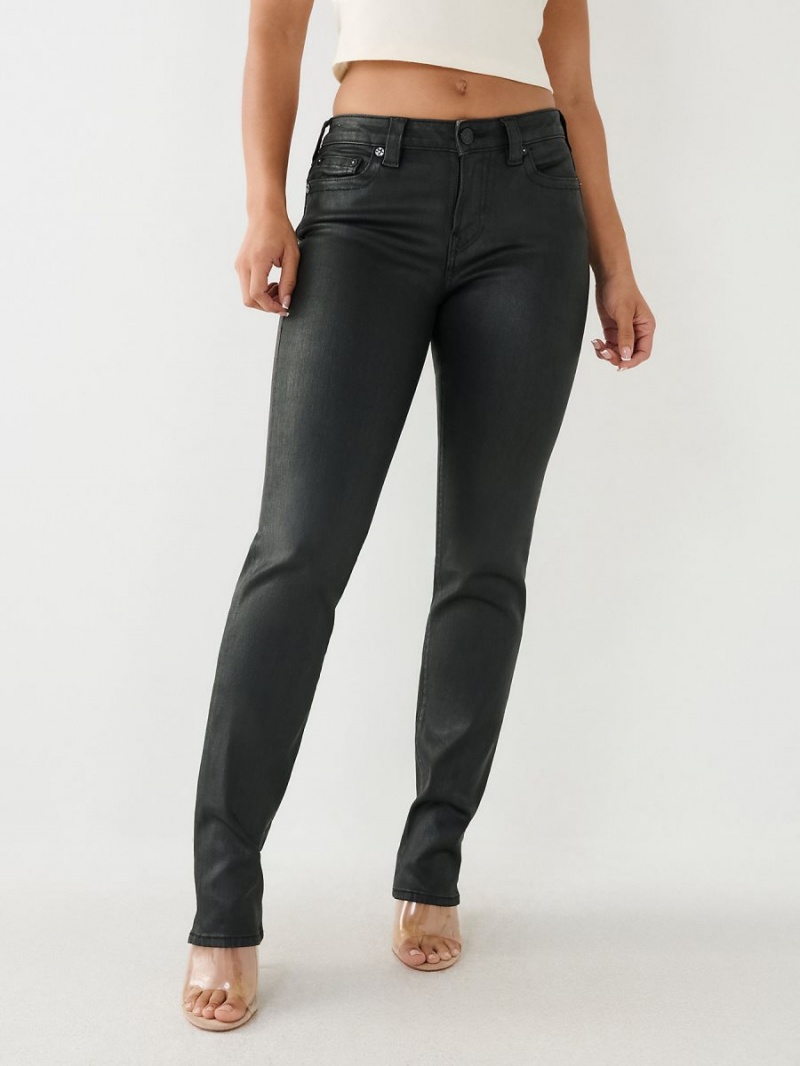 Black True Religion Billie Coated Mid Rise Straight Jeans | 7936-GVNLI