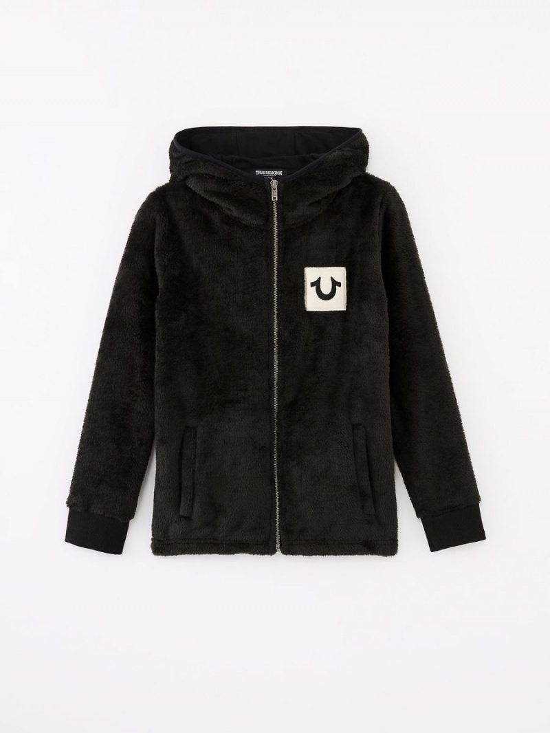 Black True Religion Boys Fuzzy Logo Jacket | 1045-CHOIP