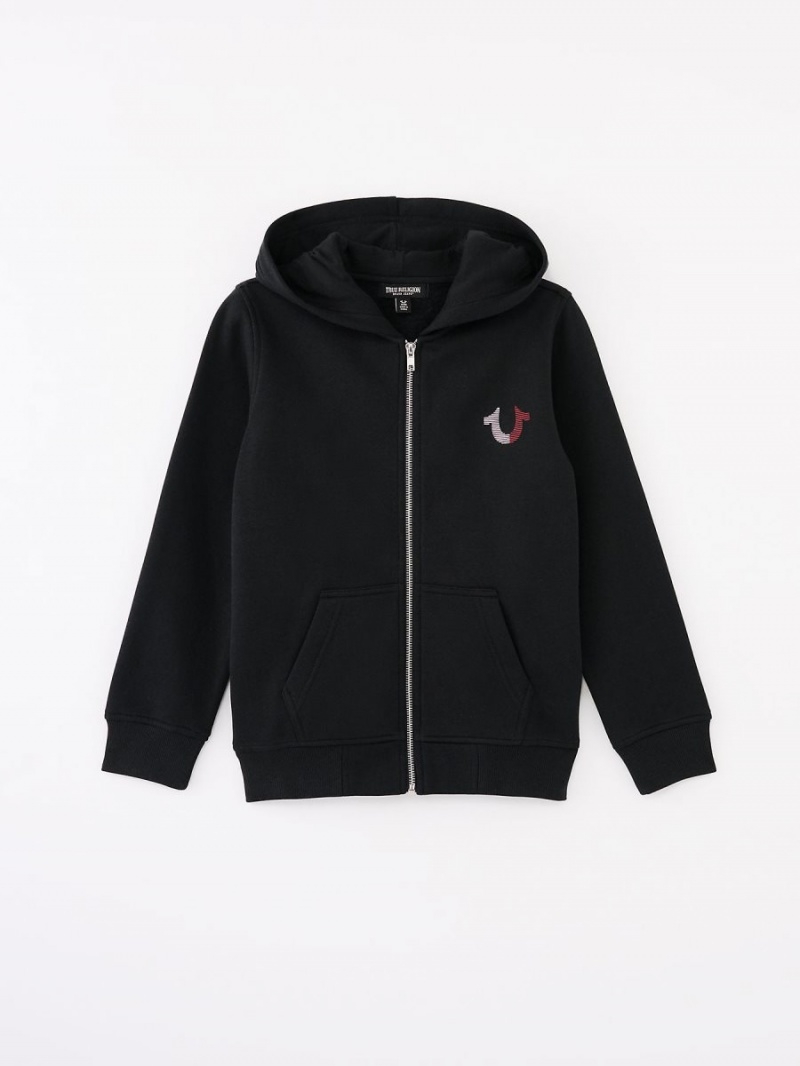 Black True Religion Boys Logo Zip Hoodie | 7134-BKGRN