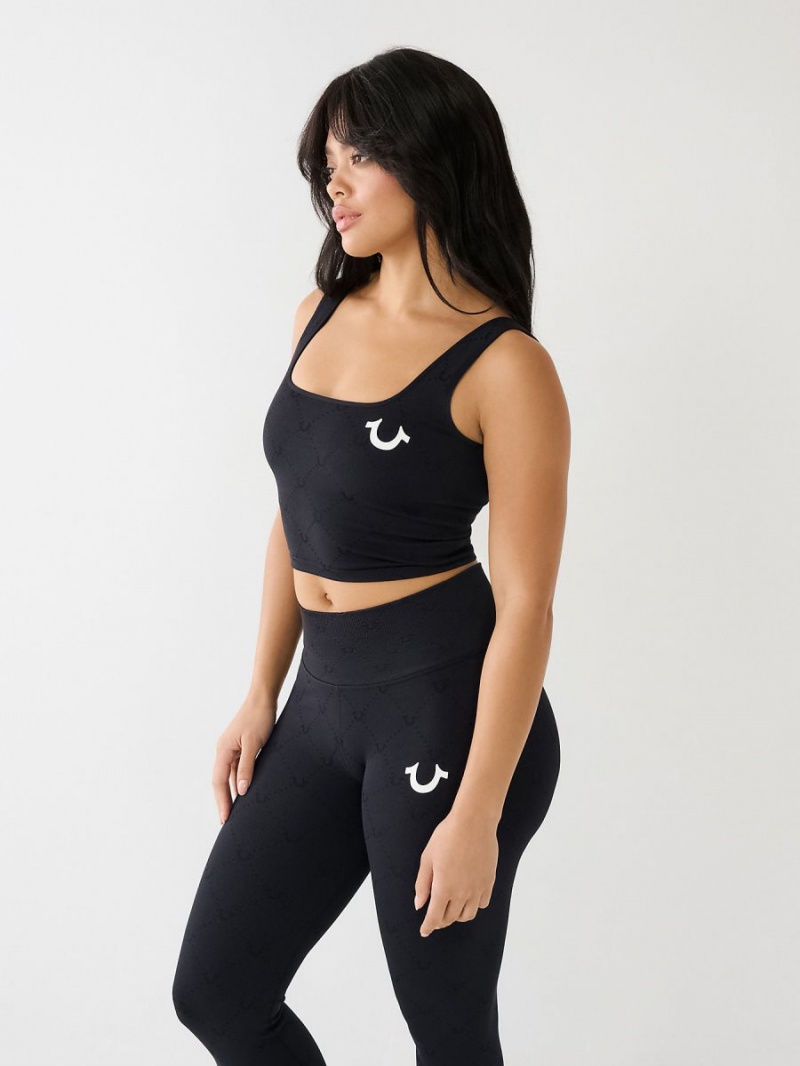 Black True Religion Branded Jacquard Sports Bra Top | 6139-XWCBP