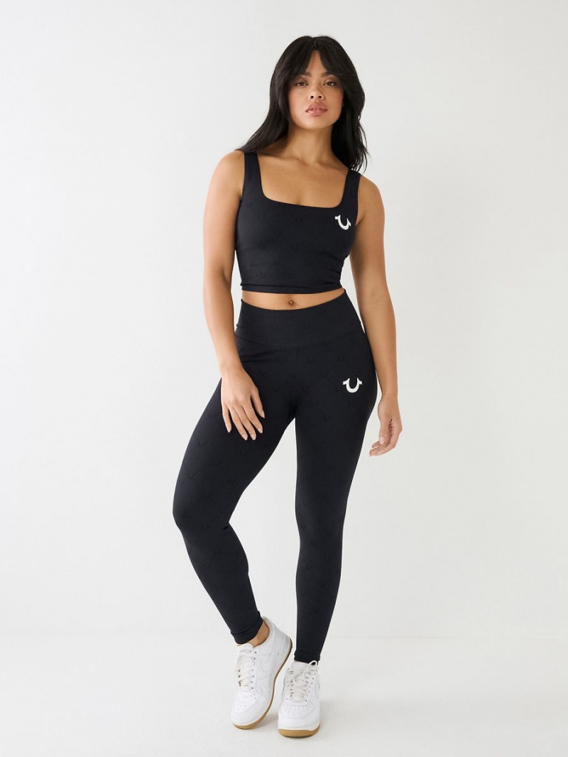 Black True Religion Branded Jacquard Sports Bra Top | 6139-XWCBP