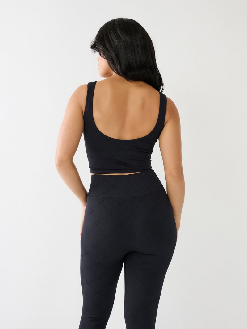 Black True Religion Branded Jacquard Sports Bra Top | 6139-XWCBP