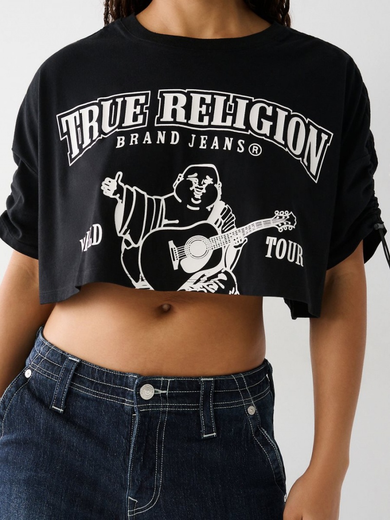 Black True Religion Buddha Crop T Shirts | 5137-MVKZR