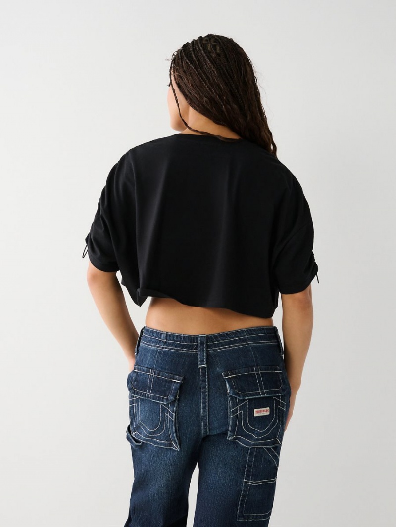 Black True Religion Buddha Crop T Shirts | 5137-MVKZR