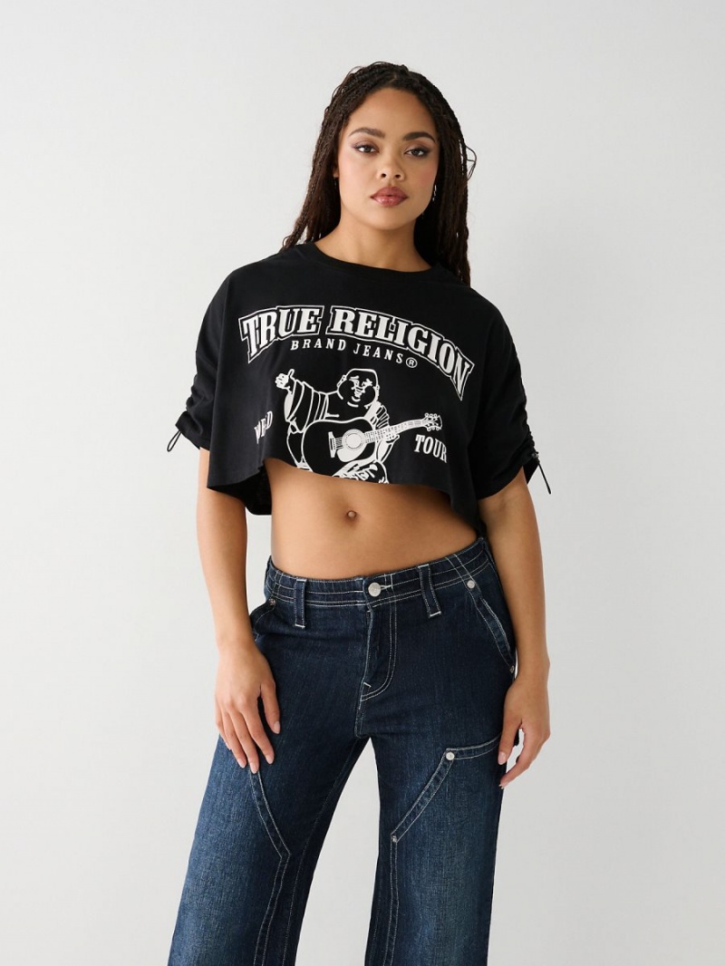 Black True Religion Buddha Crop T Shirts | 5137-MVKZR