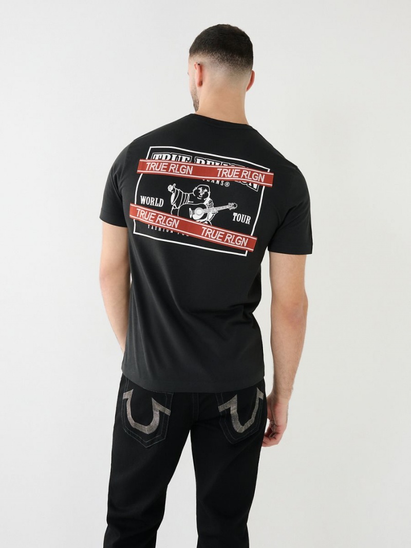 Black True Religion Buddha Logo Rlgn Tape T Shirts | 3150-PGYMZ